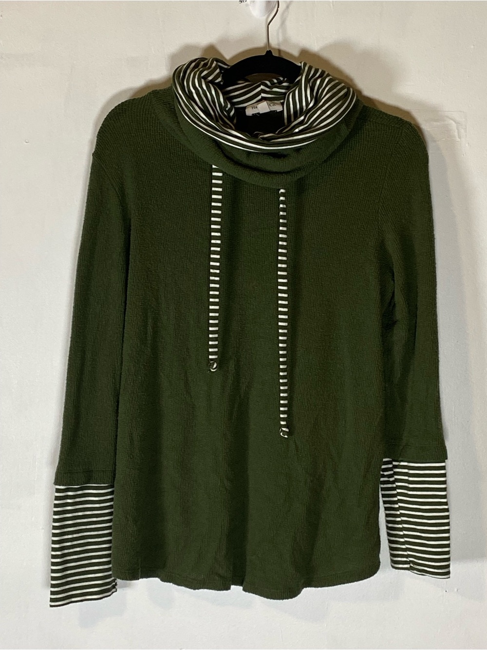 Hailey‎ & Co Green Striped Cowl Neck Thermal Tunic Top Medium
